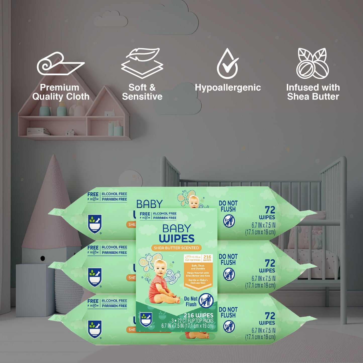 Baby Wipes – Aloe Vera & Shea Butter Infused | 99% Water-Based | Resealable Pack for Sensitive Skin-1