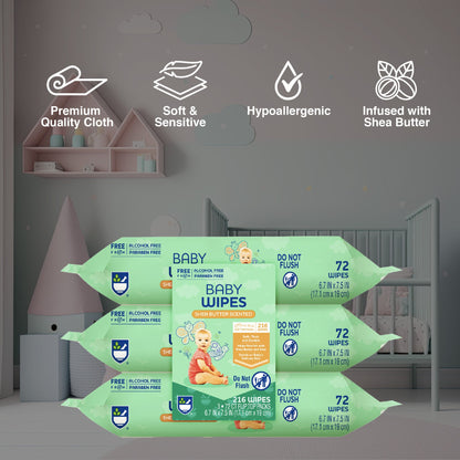 Baby Wipes – Aloe Vera & Shea Butter Infused | 99% Water-Based | Resealable Pack for Sensitive Skin-1