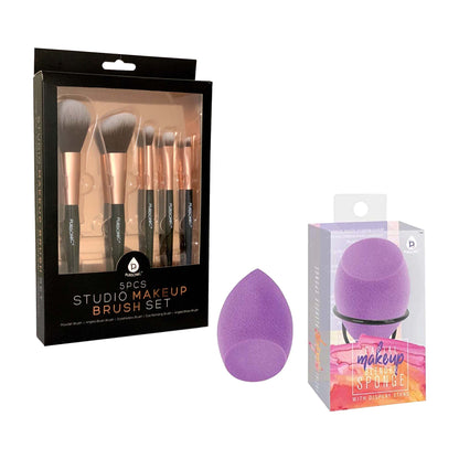 Pursonic Complete Makeup Application Kit - 5-Piece Studio Makeup Brush Set & Facial Makeup Blender Sponge with Stand-0