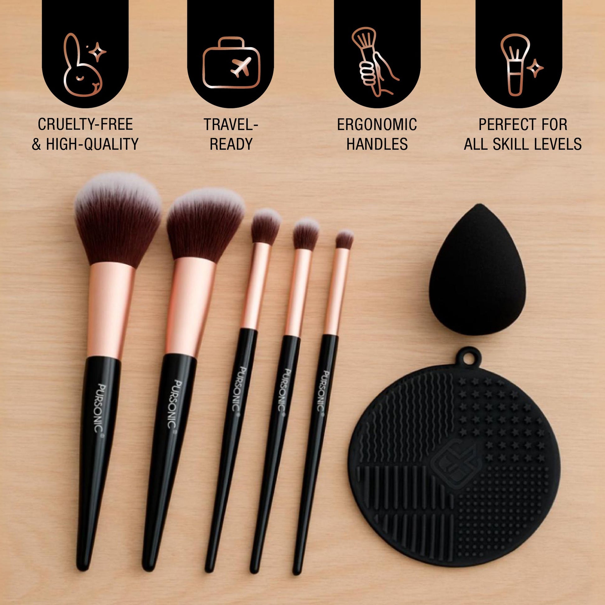 Pursonic Complete Glam 7-Piece Makeup Brush Set-1