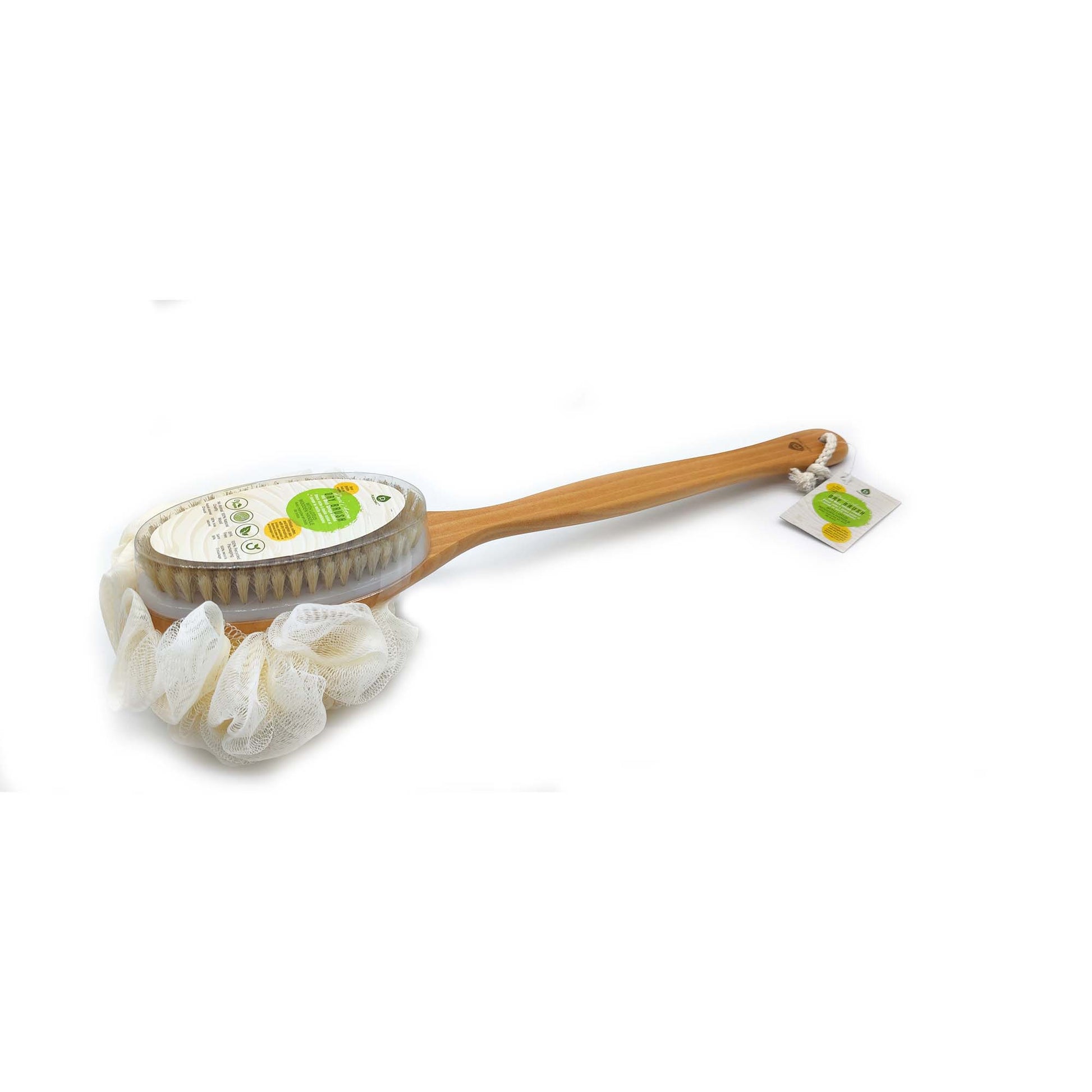 Dual Action Dry Brush & Mesh Sponge Combo with Lotus Wooden Handle-0