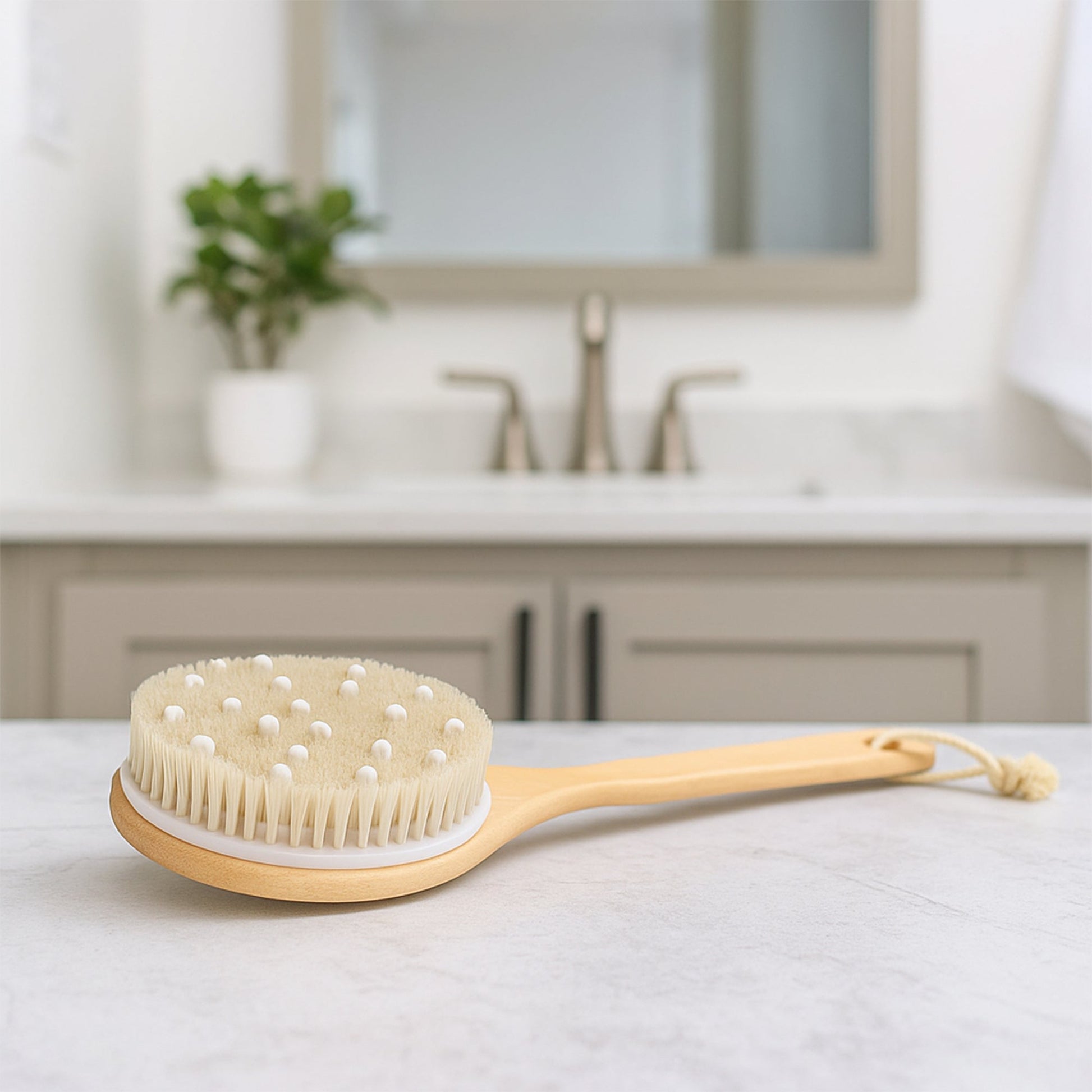 Boar Bristle & Rubber Massager with Lotus Wooden Handle-2