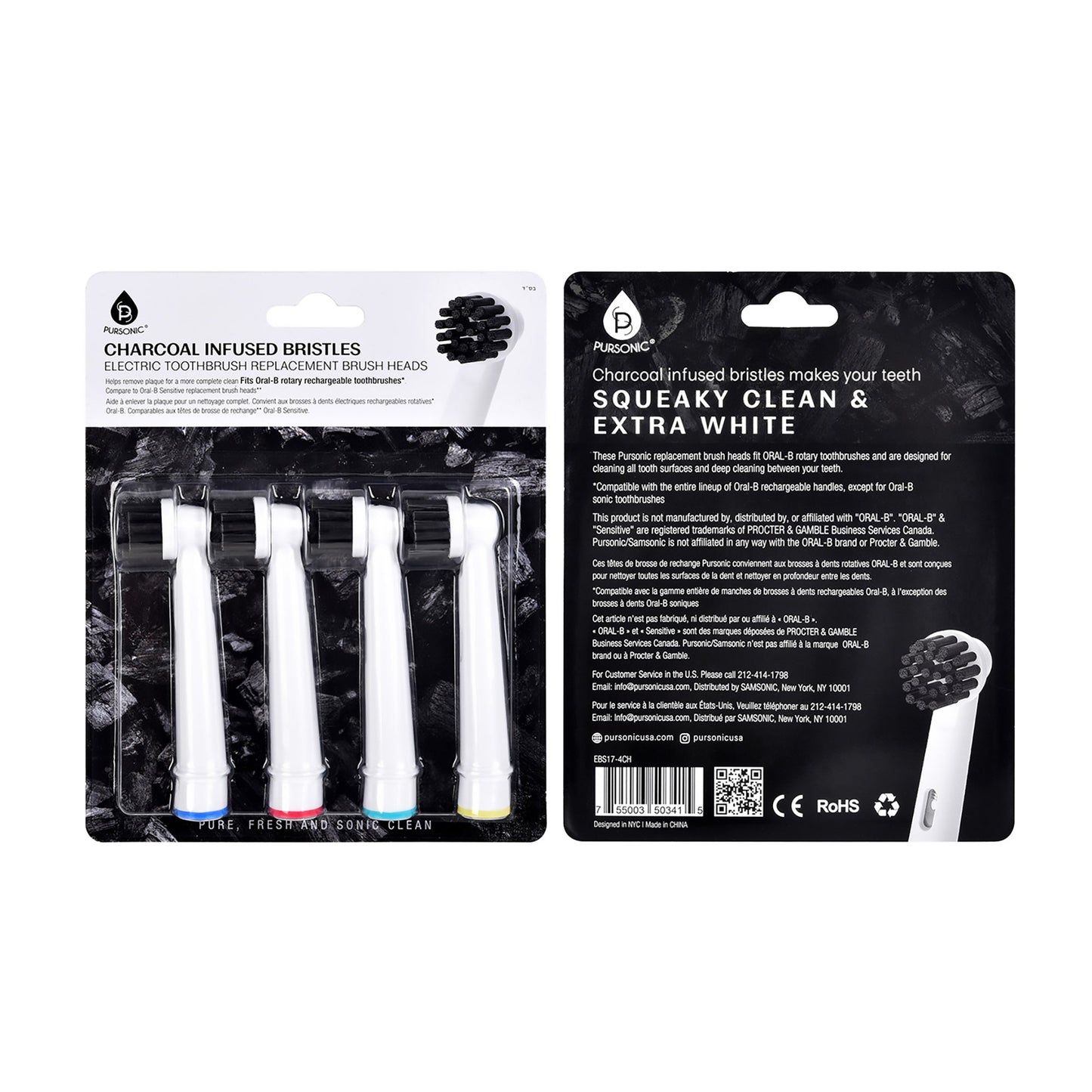 Pursonic Charcoal Infused Bristles Electric Toothbrush Replacement Brush Heads-0