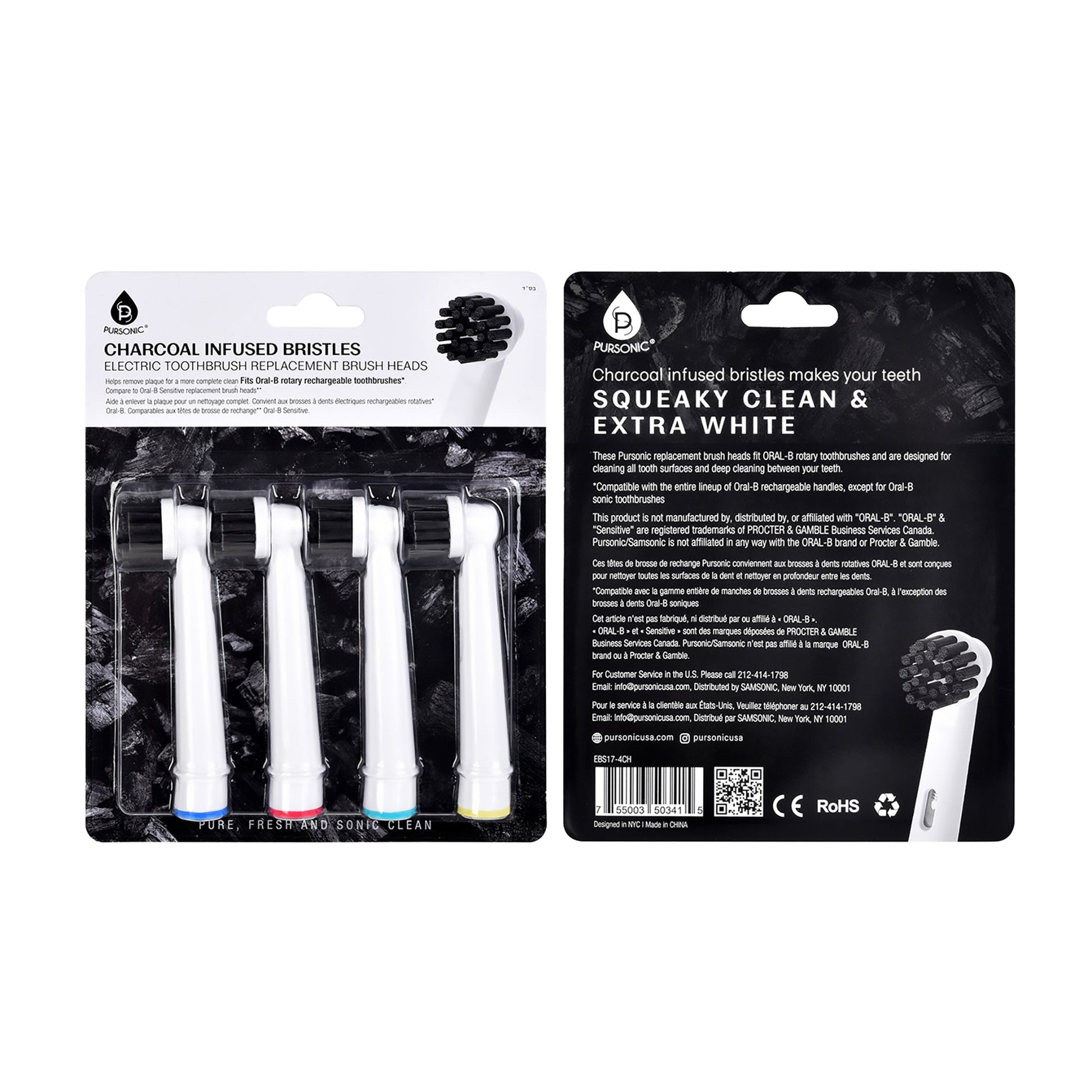 Pursonic Charcoal Infused Bristles Electric Toothbrush Replacement Brush Heads-0