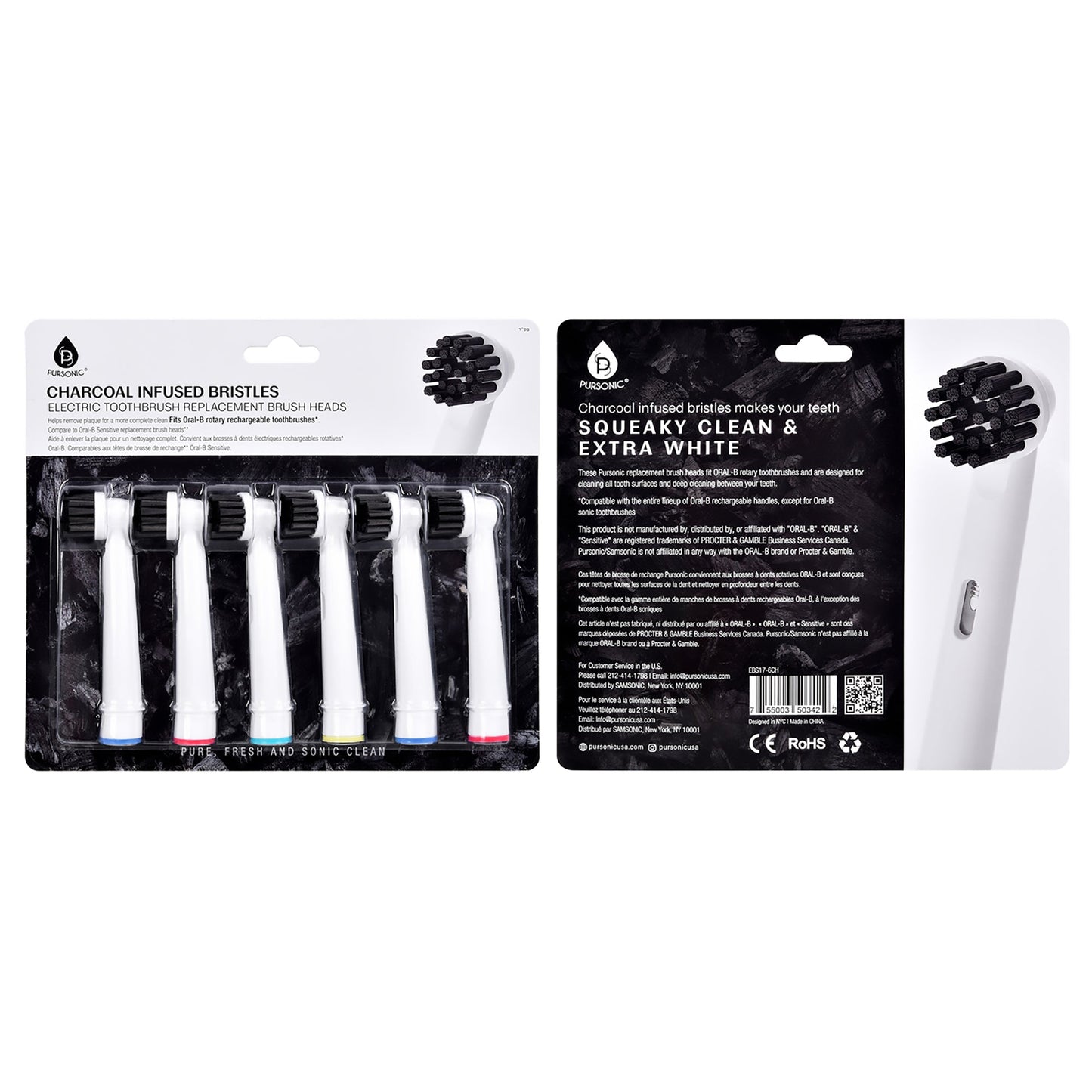 Pursonic Charcoal Infused Bristles Electric Toothbrush Replacement Brush Heads-1