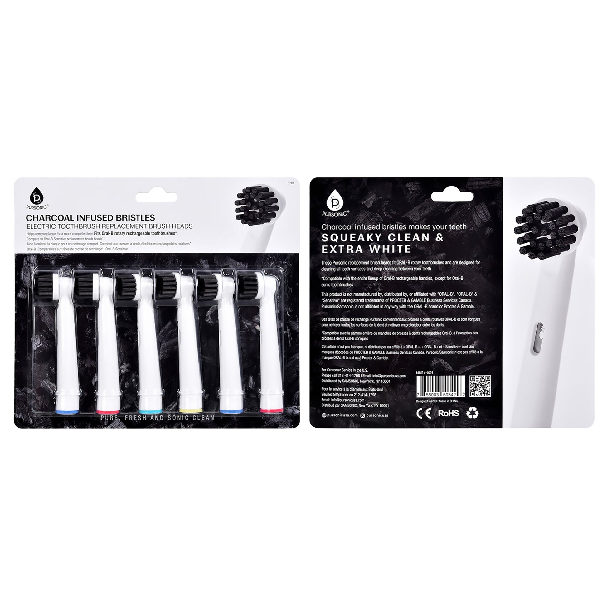 Pursonic Charcoal Infused Bristles Electric Toothbrush Replacement Brush Heads-1