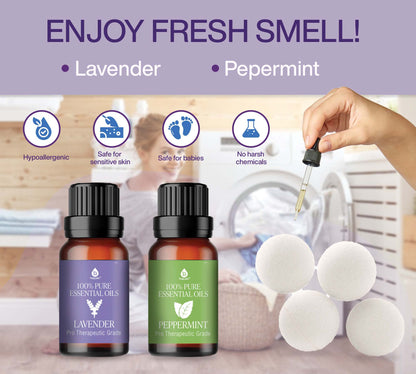 Wool Dryer Balls Bundle - Reusable Laundry Balls Made from Pure New Zealand Wool - Includes Lavender & Peppermint Oils-1