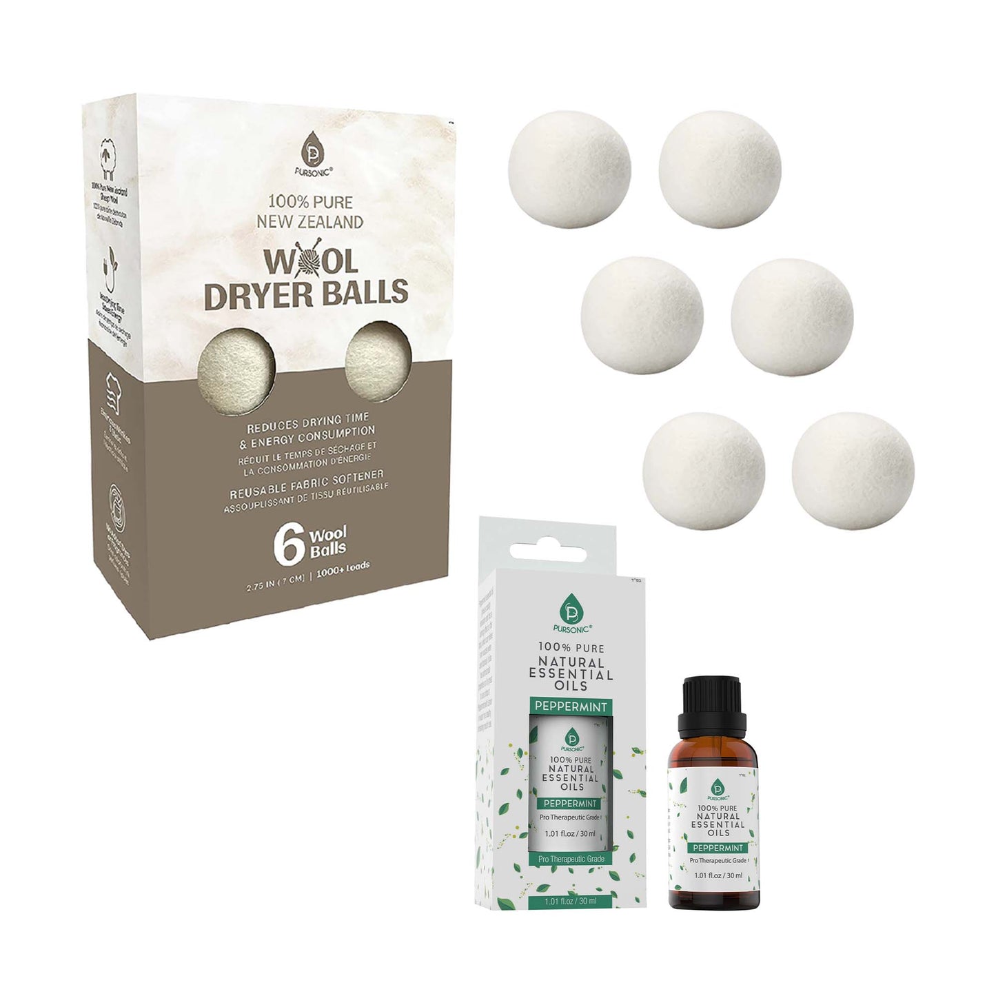 Pursonic Laundry Care Bundle – Wool Dryer Balls & Essential Oil Set-6