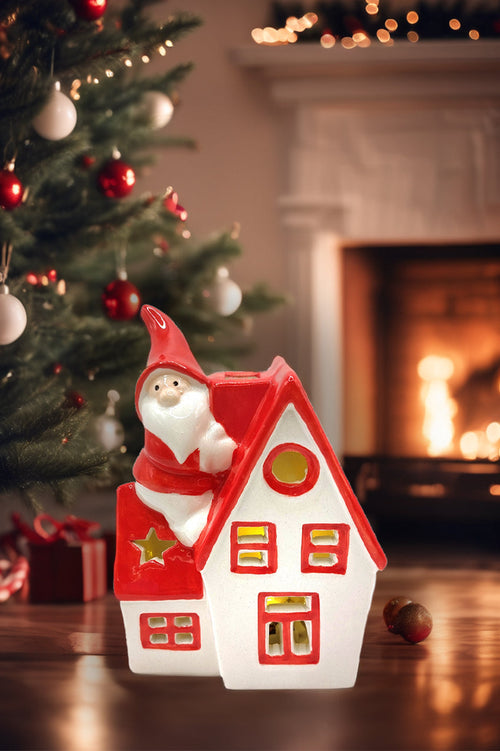 Christmas Ceramic Ornament - Christmas Cottage with Santa by Wizardi F07N7-6-0