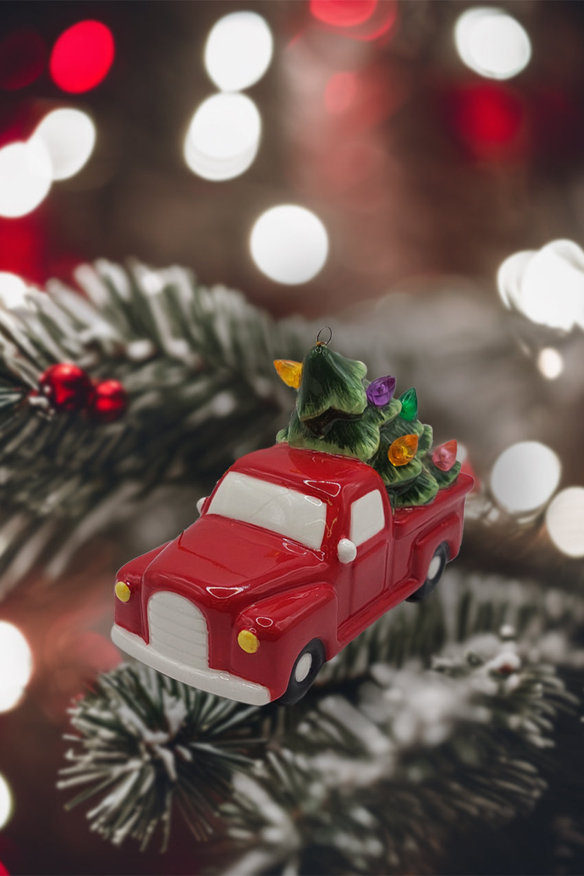 Christmas Ceramic Ornament - Christmas Tree Delivery Truck by Wizardi F07N7-12-0
