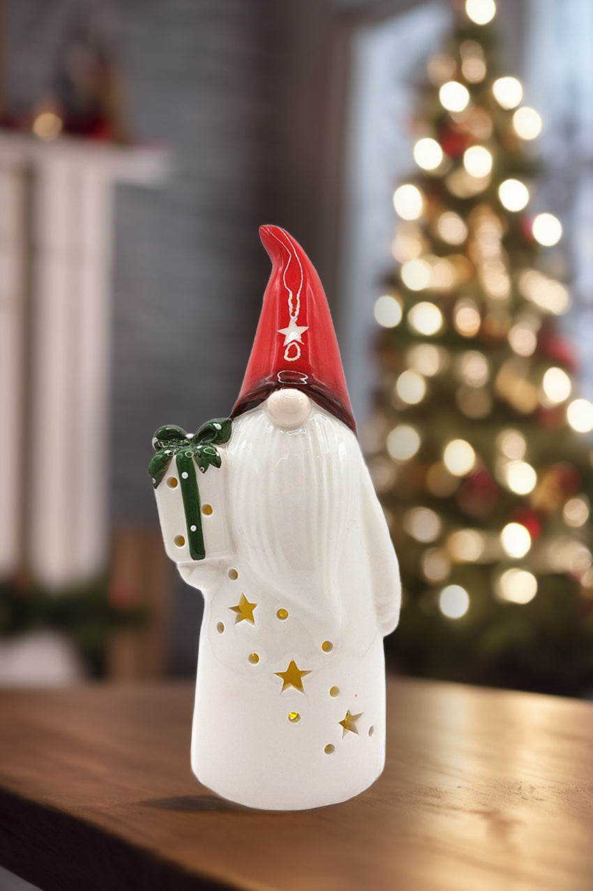 Christmas Ceramic Ornament - Christmas Gnome with Gift by Wizardi F07N7-2-0
