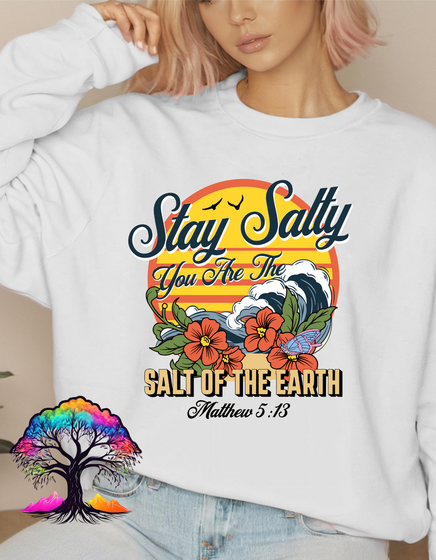 Christian Stay Salty Faith Based Sweatshirt White Unisex