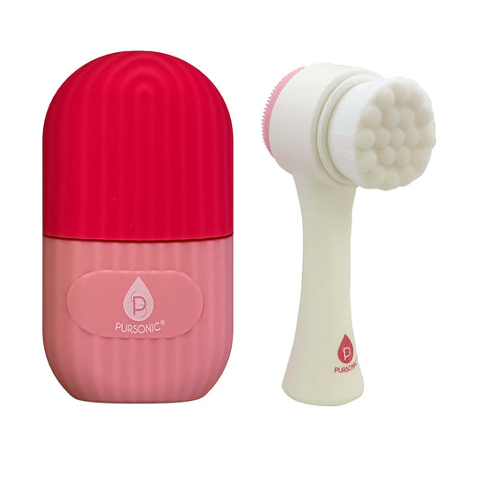Perfect Skincare Duo: Ice Cube Facial Roller Massager for Face, Eyes, and Neck & Dual Sided Facial Cleansing Brush-0