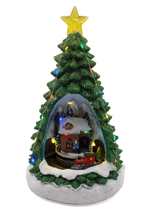 Christmas Tree with Winter Cottage and Train. Christmas Village Wizardi F07-N1-14-2309-0