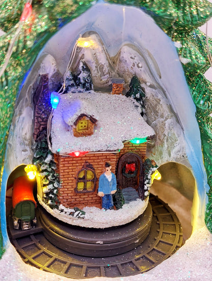 Christmas Tree with Winter Cottage and Train. Christmas Village Wizardi F07-N1-14-2309-2