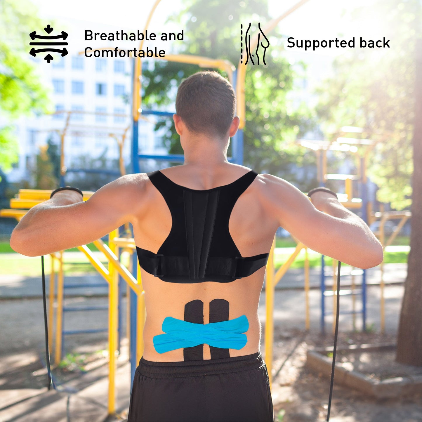 Adjustable Posture Corrector With Back Support Bar & Breathable Upper Back Brace-1