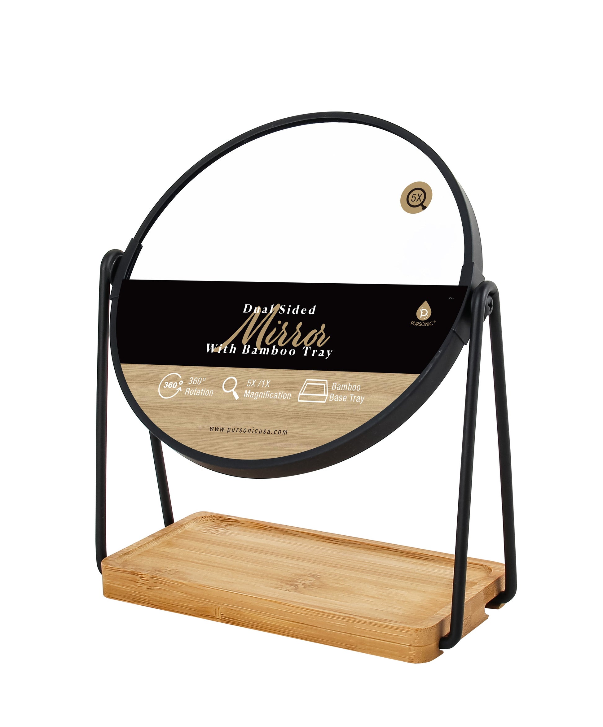 Dual Side Mirror With Bamboo Tray-1