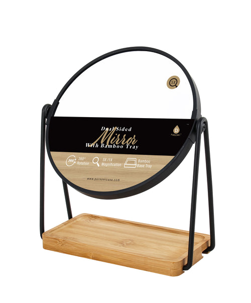 Dual Side Mirror With Bamboo Tray-0