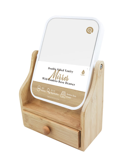 Dual-Sided Vanity Mirror with Bamboo Drawer Base-0