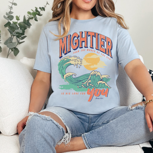 Christian T Shirt Mighty Wave Unisex Gildan Light Blue Tee