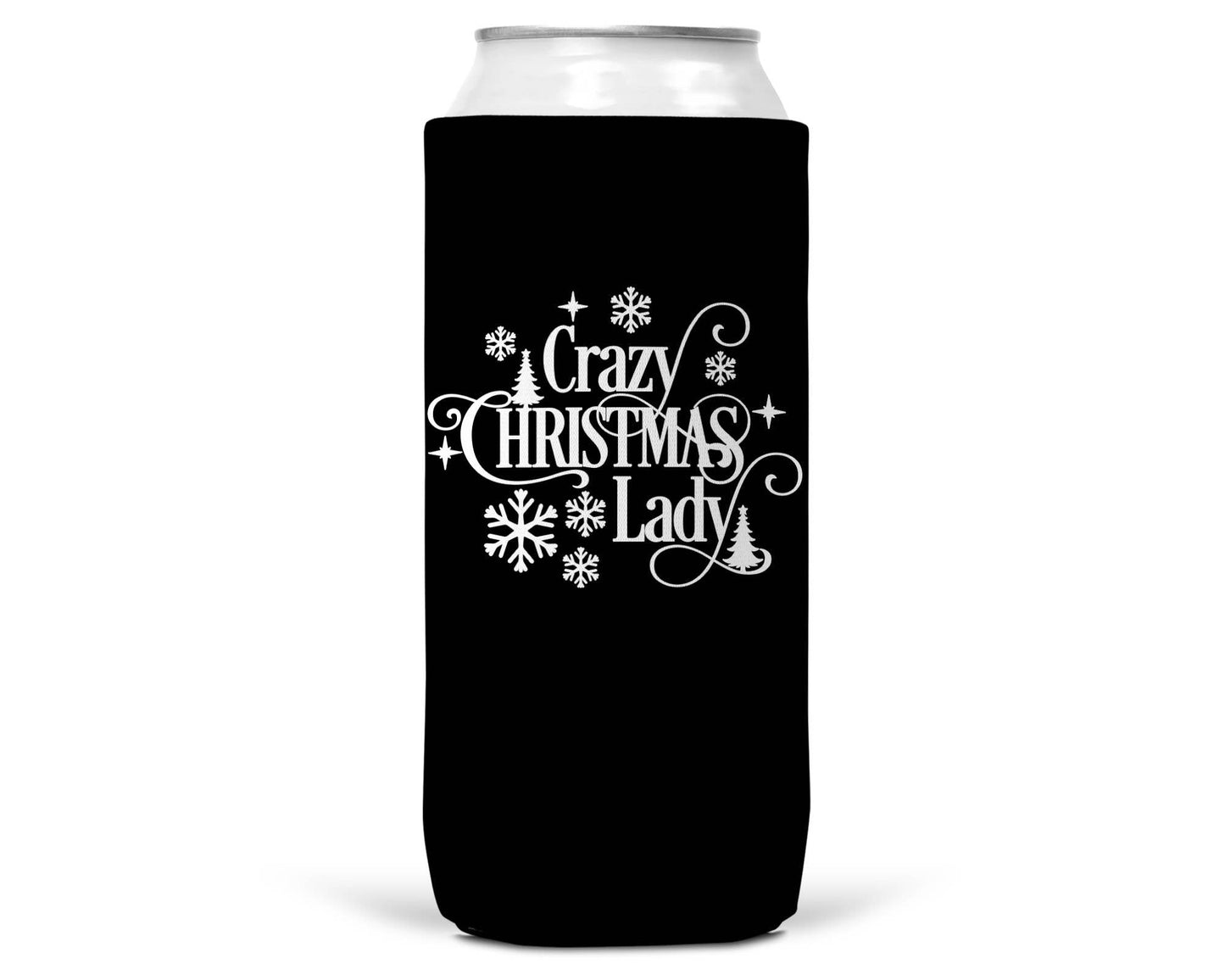 Crazy Christmas Lady Christmas SLIM CAN Coozie 12oz Slim Can-1