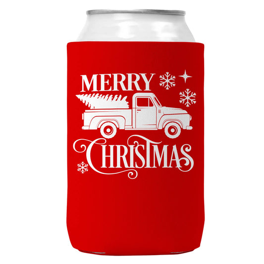 Merry Christmas Truck Christmas Can Coozie Cooler 12oz Cans-0