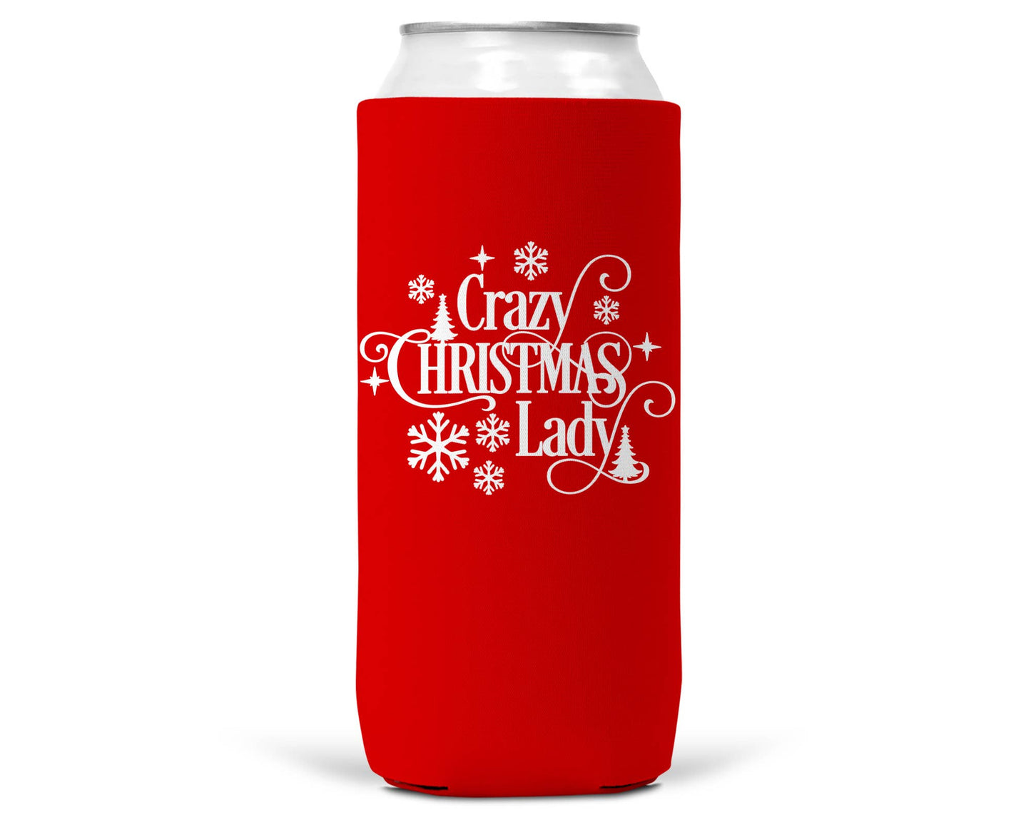 Crazy Christmas Lady Christmas SLIM CAN Coozie 12oz Slim Can-0