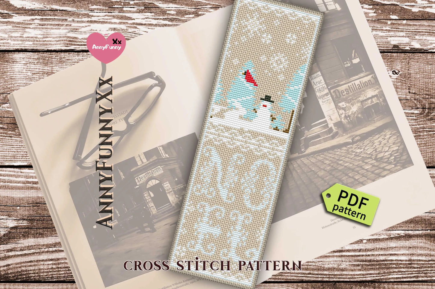 Bookmark. Christmas Snowman - PDF Cross Stitch Pattern-1
