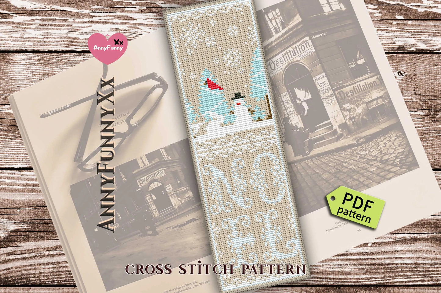 Bookmark. Christmas Snowman - PDF Cross Stitch Pattern-0