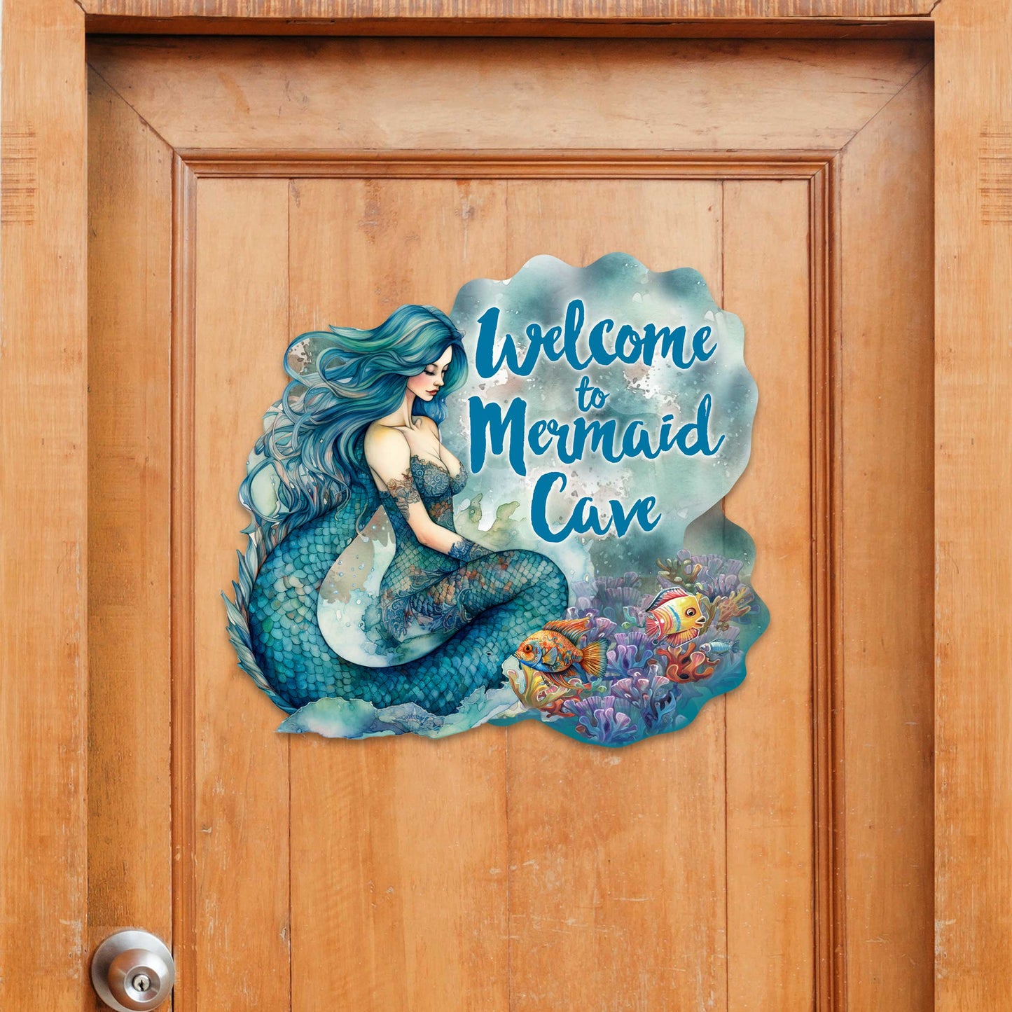 Mermaid Cave Front Door Sign By G DeBrekht Art Studio Weatherproof 20 Inch Handcrafted Porch Decor For Mermaid Lovers