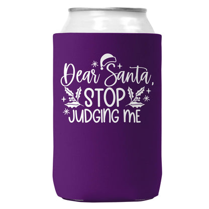 Santa Stop Juding Me Christmas Can Coozie Cooler 12oz Cans-3
