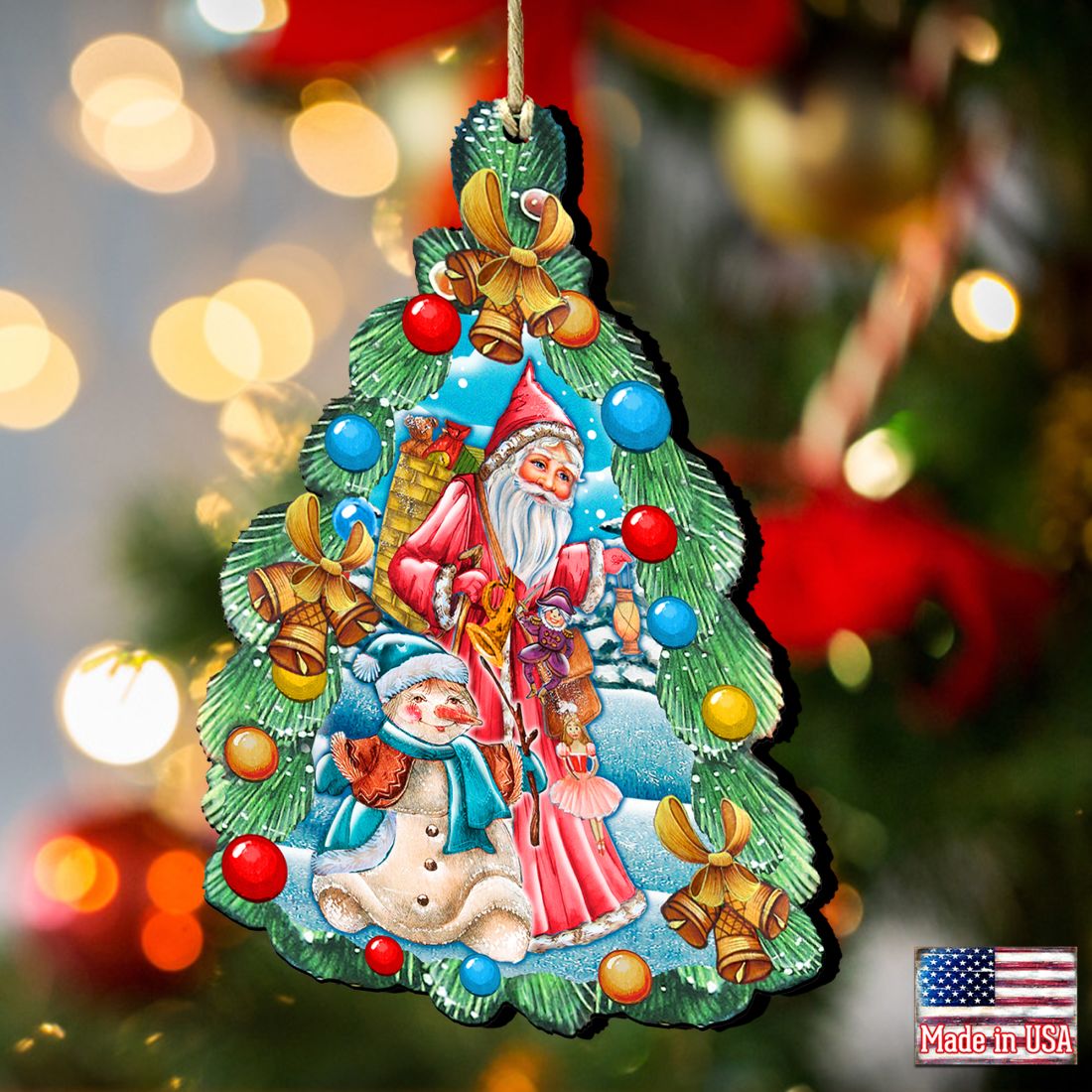 Christmas Arrival Wooden Ornaments by G. DeBrekht - Christmas Santa Snowman Decor - 8114020-2