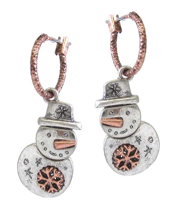 CHRISTMAS THEME SNOWMAN HUGGIE HOOP EARRING-0