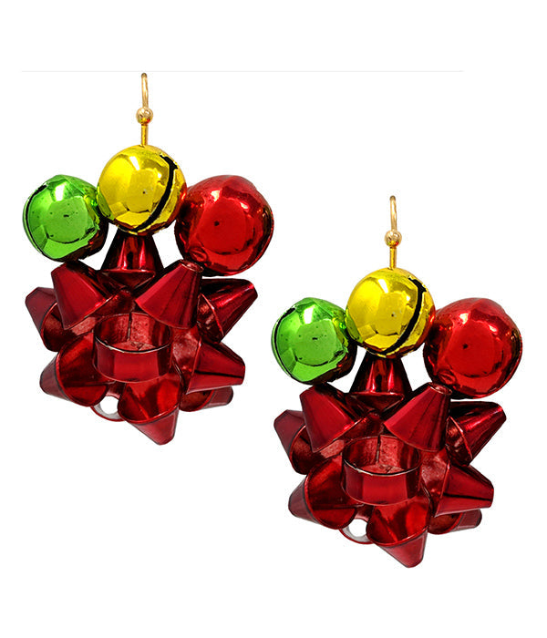 CHRISTMAS THEME JINGLE BELL AND GIFT BOW MIX EARRING-0
