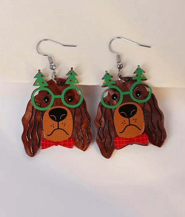 CHRISTMAS THEME DOG AND GLASSES ACRYLIC EARRING-0