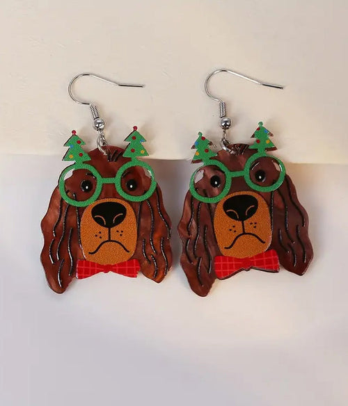 CHRISTMAS THEME DOG AND GLASSES ACRYLIC EARRING-0
