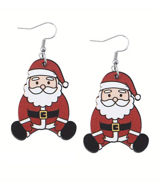 CHRISTMAS THEME WOOD  SANTA EARRING-0