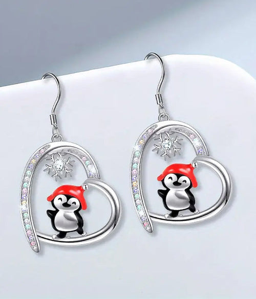 CHRISTMAS THEME EPOXY PENGUIN HEART EARRING-0