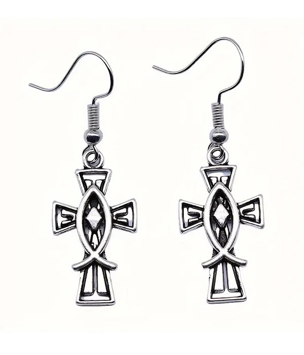 CHRISTIAN FISH AND CROSS EARRING-0