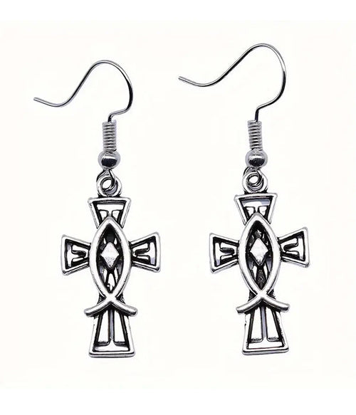 CHRISTIAN FISH AND CROSS EARRING-0