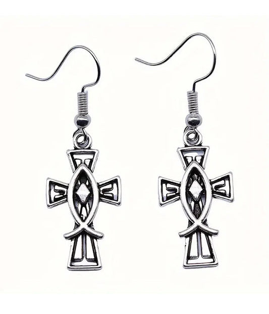 CHRISTIAN FISH AND CROSS EARRING-0