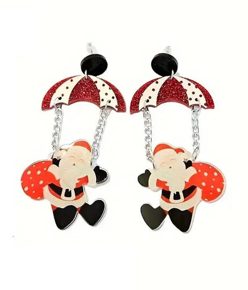 CHRISTMAS THEME ACRYLIC SANTA AND UMBRELLA EARRING-0