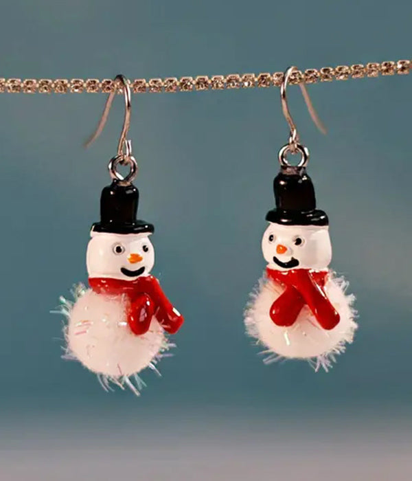 CHRISTMAS THEME RESIN AND POPO BALL EARRING - SNOWMAN-0