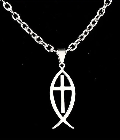 STINLESS STEEL CHRISTIAN FISH PENDANT NECKLACE-0