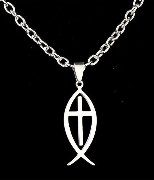 STINLESS STEEL CHRISTIAN FISH PENDANT NECKLACE-0