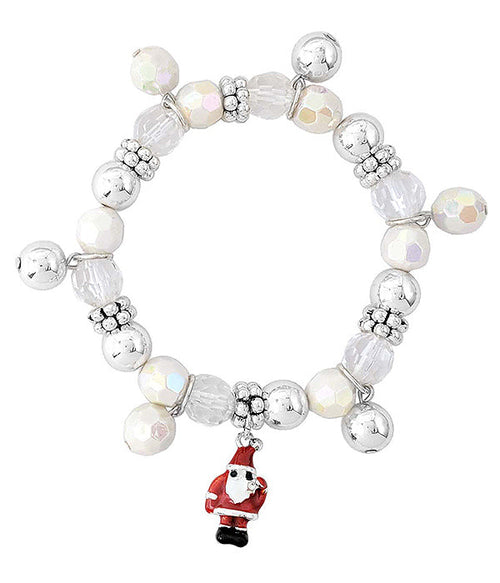 CHRISTMAS THEME EPOXY CHARM AND MULTI BEAD STRETCH BRACELET - SANTA-0