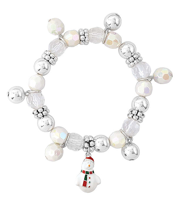 CHRISTMAS THEME EPOXY CHARM AND MULTI BEAD STRETCH BRACELET - SNOWMAN-0