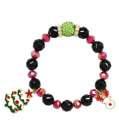 CHRISTMAS THEME CHARM STRETCH BRACELET - TREE REINDEER-0