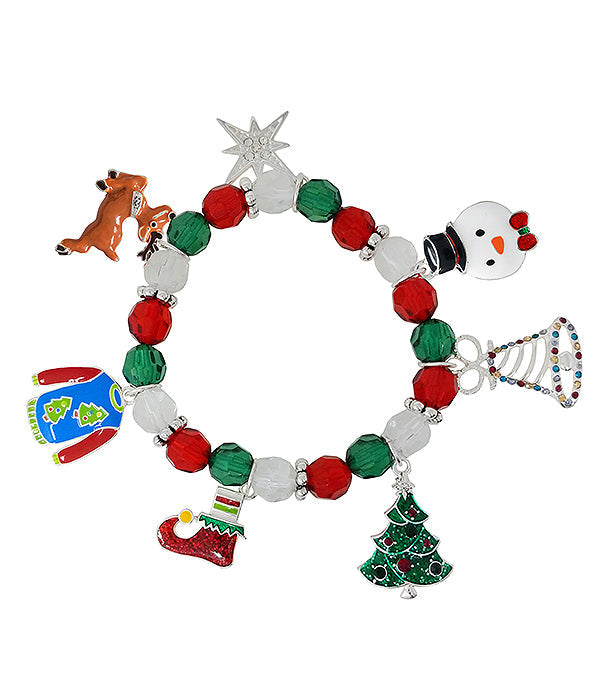 CHRISTMAS THEME CHARM STRETCH BRACELET - TREE SNOWMAN-0
