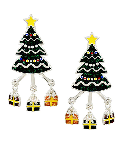 CHRISTMAS THEME EPOXY TREE AND GIFT BOX EARRING-0